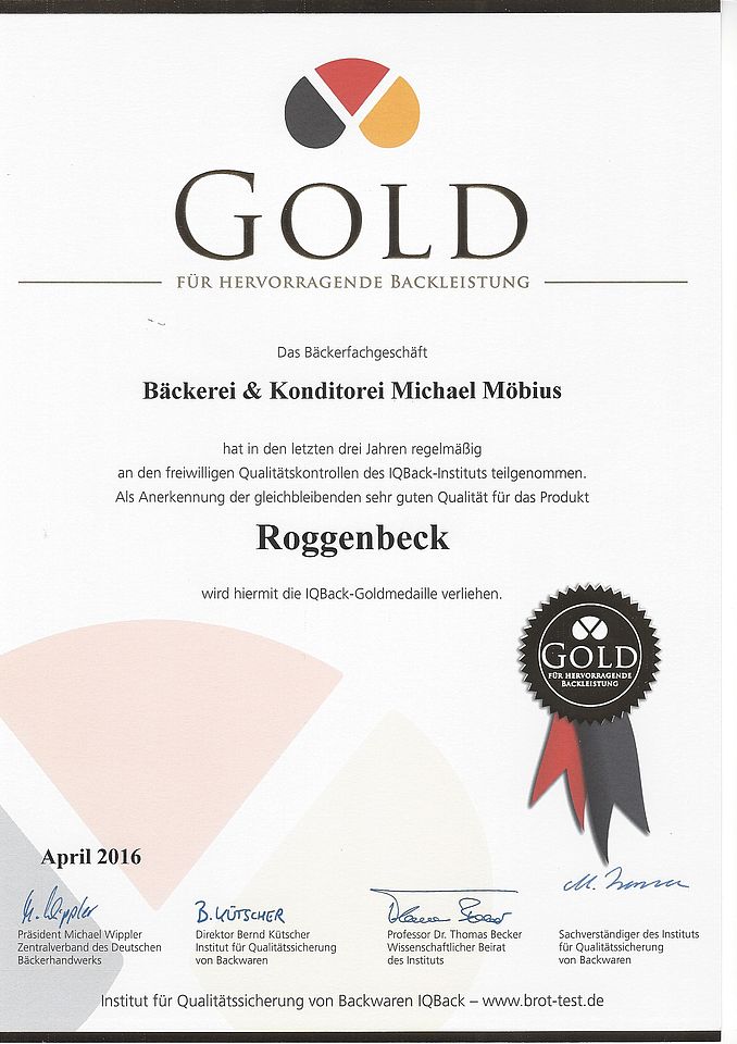 Gold für hervorragende Backleistung - Roggenbeck