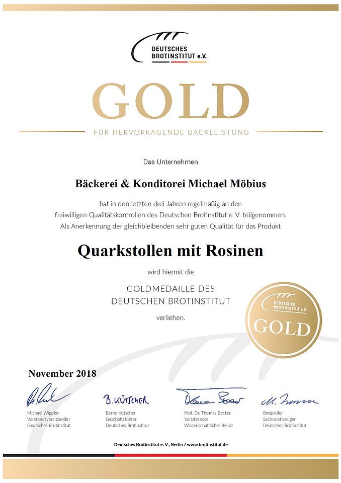 Quarkstollen mit Rosinen Gold 2018