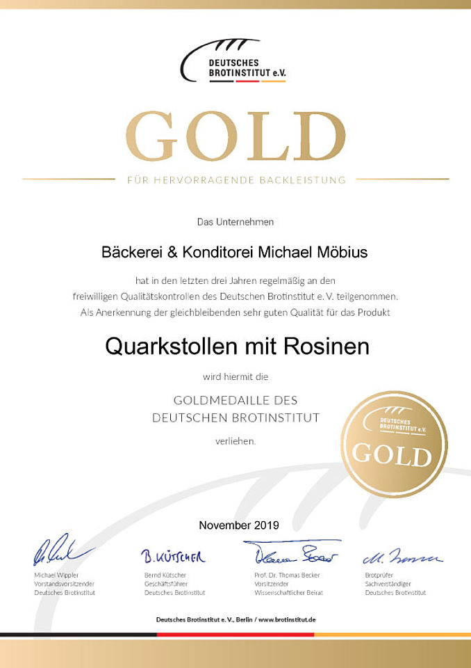 Gold für hervorragende Backleistung - Quarkstollen mit Rosinen